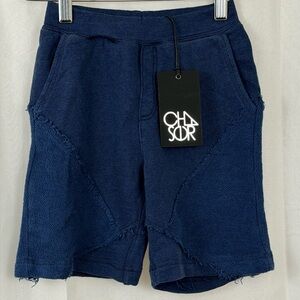 Chaser Kids Dark Blue Shorts Frayed Edges Patchwork Pull On Bermuda Shorts 6 NWT